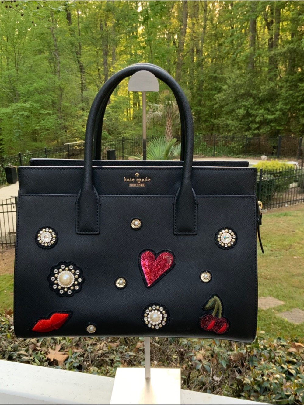 Kate Spade NY Rodan+ Fields Cameron Embellished Saffiano Leather Satchel Bag